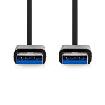 Nedis USB-kabel | USB 3.2 Gen 1 | USB-A Han | USB-A Han | 5 Gbps | Nikkelplateret | 1.00 m | Runde | PVC | Sort | Label