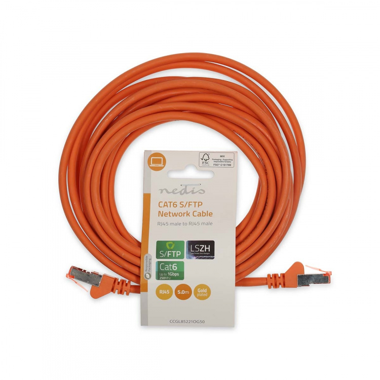 Nedis Kat 6 kabel | RJ45 Han | RJ45 Han | S/FTP | 5.00 m | Runde | LSZH | Orange | Label
