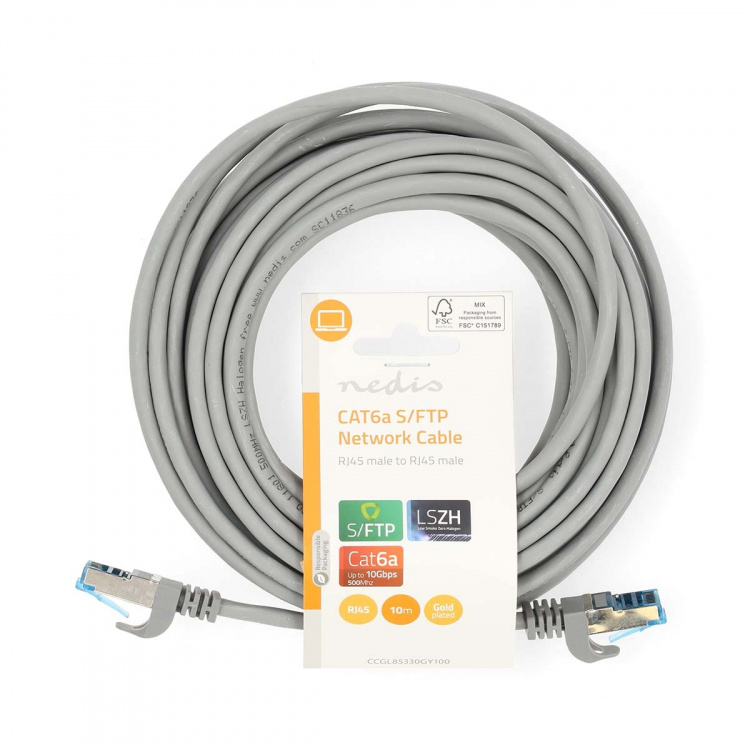Nedis CAT6a netværkskabel | S/FTP | RJ45 Han | RJ45 Han | 10.0 m | Snagless | Runde | LSZH | Grå | Label