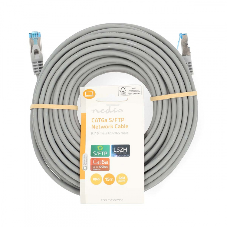 Nedis CAT6a netværkskabel | S/FTP | RJ45 Han | RJ45 Han | 15.0 m | Snagless | Runde | LSZH | Grå | Label