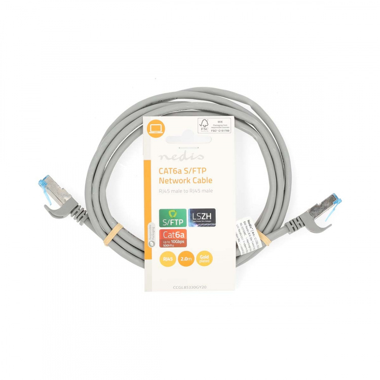 Nedis CAT6a netværkskabel | S/FTP | RJ45 Han | RJ45 Han | 2.00 m | Snagless | Runde | LSZH | Grå | Label