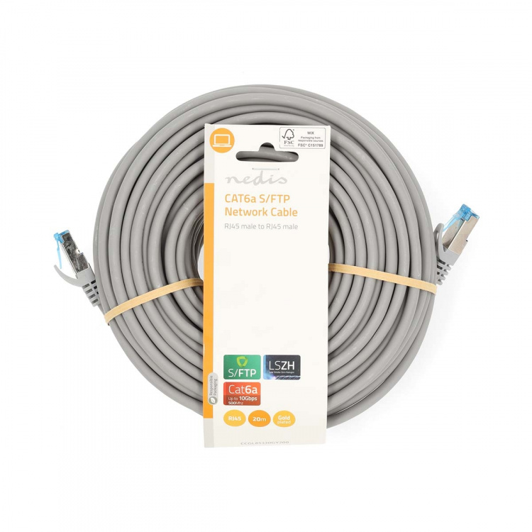 Nedis CAT6a netværkskabel | S/FTP | RJ45 Han | RJ45 Han | 20.0 m | Snagless | Runde | LSZH | Grå | Label