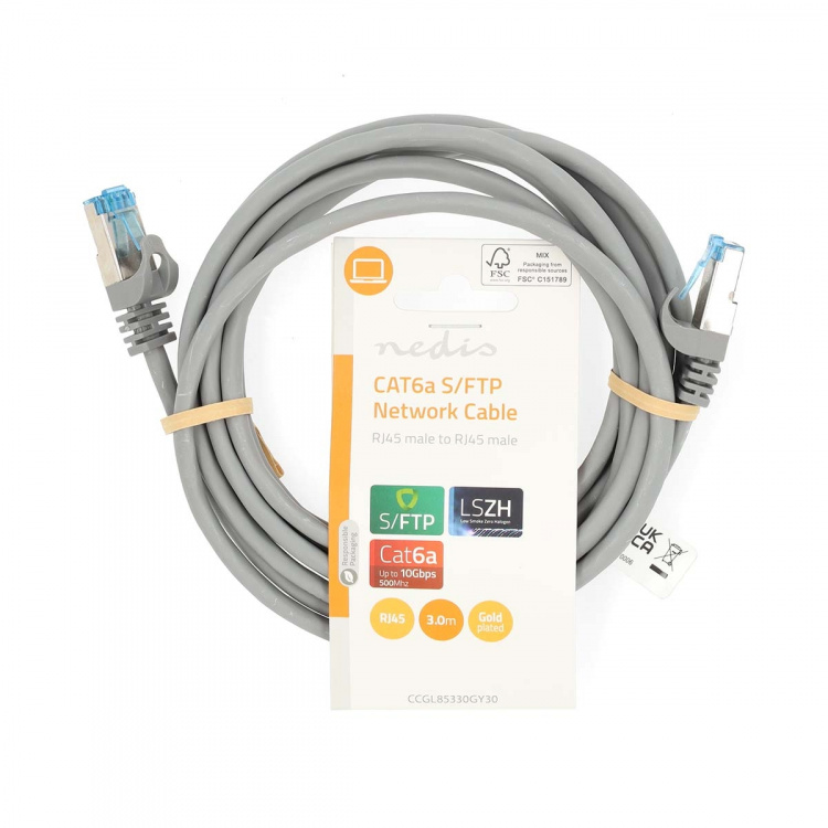 Nedis CAT6a netværkskabel | S/FTP | RJ45 Han | RJ45 Han | 3.00 m | Snagless | Runde | LSZH | Grå | Label