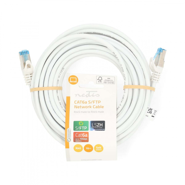 Nedis CAT6a netværkskabel | S/FTP | RJ45 Han | RJ45 Han | 10.0 m | Snagless | Runde | LSZH | Hvid | Label