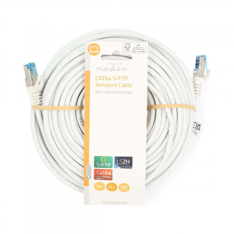 Nedis CAT6a netværkskabel | S/FTP | RJ45 Han | RJ45 Han | 20.0 m | Snagless | Runde | LSZH | Hvid | Label