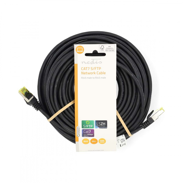 Nedis CAT7 netværkskabel | S/FTP | RJ45 Han | RJ45 Han | 20.0 m | Snagless | Runde | LSZH | Sort | Label