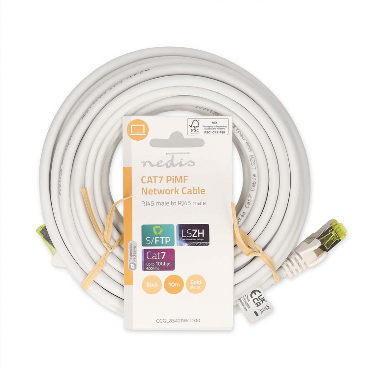 Nedis CAT7 netværkskabel | S/FTP | RJ45 Han | RJ45 Han | 10.0 m | Snagless | Runde | LSZH | Hvid | Label