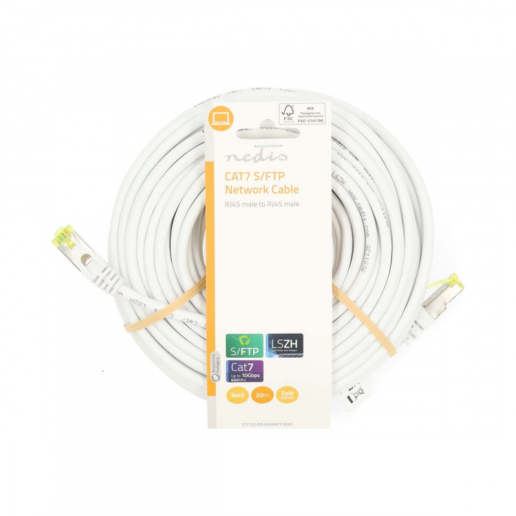 Nedis CAT7 netværkskabel | S/FTP | RJ45 Han | RJ45 Han | 20.0 m | Snagless | Runde | LSZH | Hvid | Label
