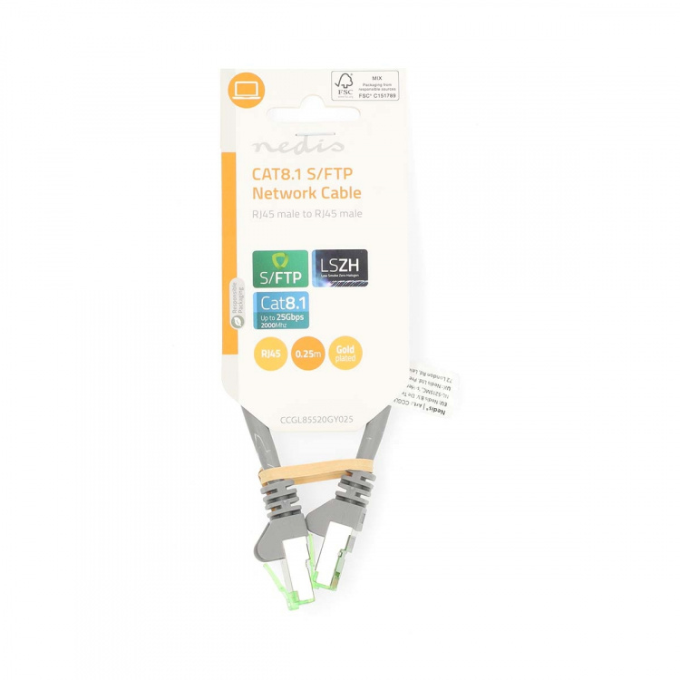 Nedis Cat 8.1 netværkskabel | S/FTP | RJ45 Han | RJ45 Han | 0.25 m | Runde | LSZH | Grå | Label
