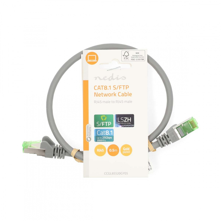 Nedis Cat 8.1 netværkskabel | S/FTP | RJ45 Han | RJ45 Han | 0.50 m | Runde | LSZH | Grå | Label