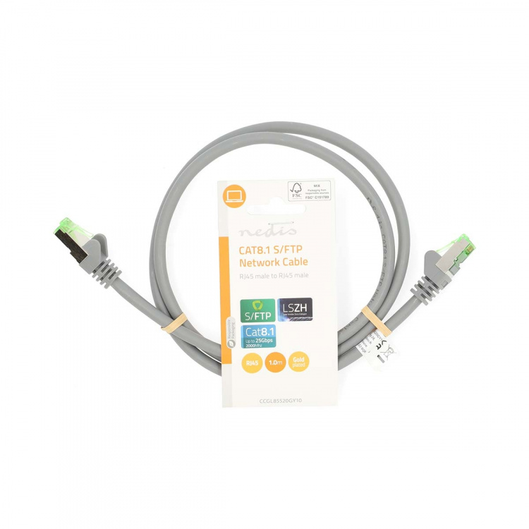 Nedis Cat 8.1 netværkskabel | S/FTP | RJ45 Han | RJ45 Han | 1.00 m | Runde | LSZH | Grå | Label