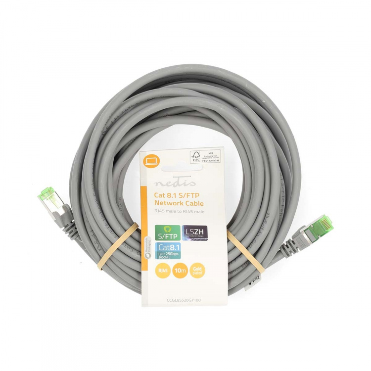 Nedis Cat 8.1 netværkskabel | S/FTP | RJ45 Han | RJ45 Han | 10.0 m | Runde | LSZH | Grå | Label