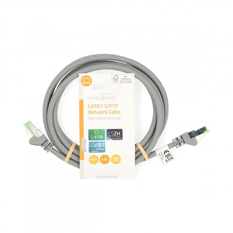 Nedis Cat 8.1 netværkskabel | S/FTP | RJ45 Han | RJ45 Han | 2.00 m | Runde | LSZH | Grå | Label