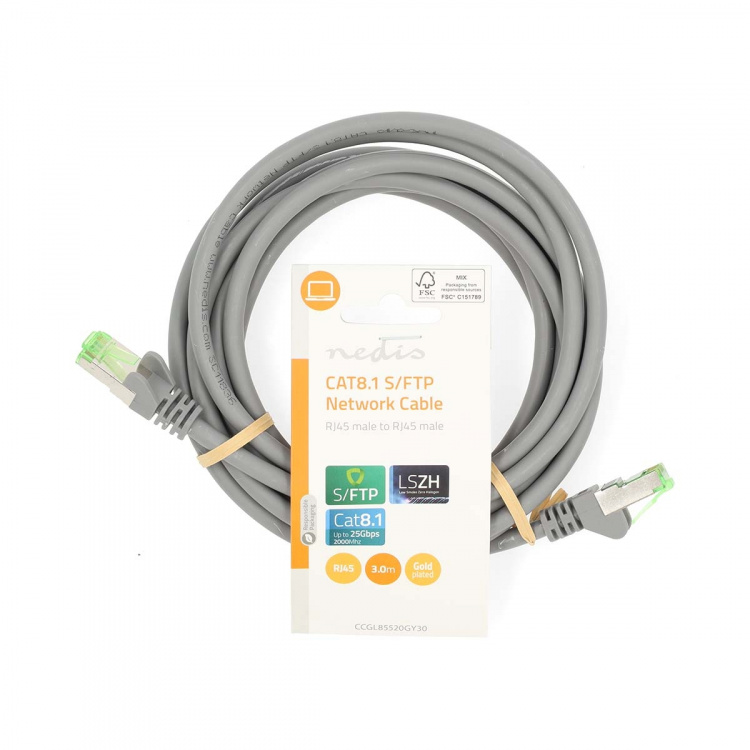 Nedis Cat 8.1 netværkskabel | S/FTP | RJ45 Han | RJ45 Han | 3.00 m | Runde | LSZH | Grå | Label