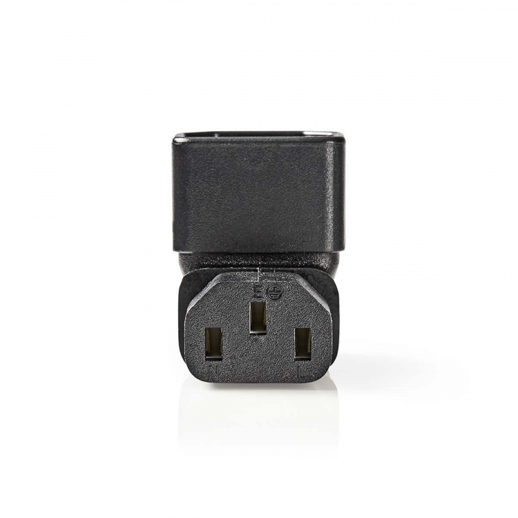 Nedis Udvidelse Plug | IEC-320-C13 | IEC-320-C14 | Vinkel 90° | Nikkelplateret | PVC | Sort | Box | 1 stk