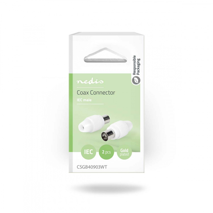 Nedis IEC (Coax) Stik | Lige | Han | Nikkelplateret | 75 Ohm | Skru | Kabeldiameter: 7.0 mm | Metal / PVC | Hvid | 2 stk. | Box