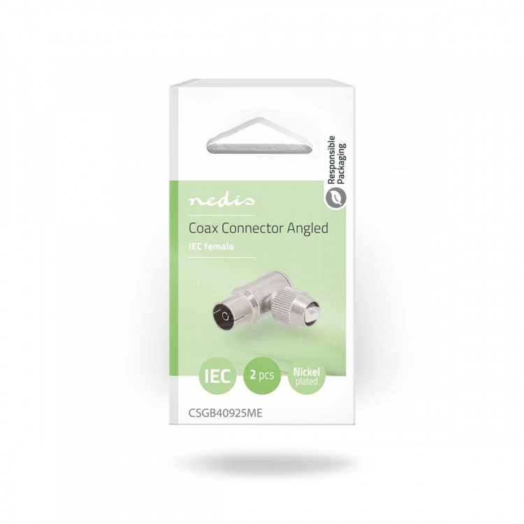Nedis IEC (Coax) Stik | Vinkel 90° | Hun | Nikkelplateret | 75 Ohm | Skru | Kabeldiameter: 7.0 mm | Metal | Sølv | 2 stk. | Gift Box with Euro Lock