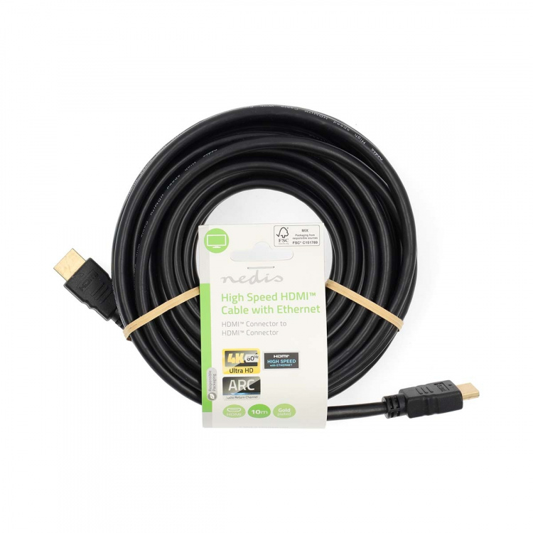 Nedis High Speed ​​HDMI ™ kabel med Ethernet | HDMI™ Stik | HDMI™ Stik | 4K@60Hz | ARC | 18 Gbps | 10.0 m | Runde | PVC | Sort | Label