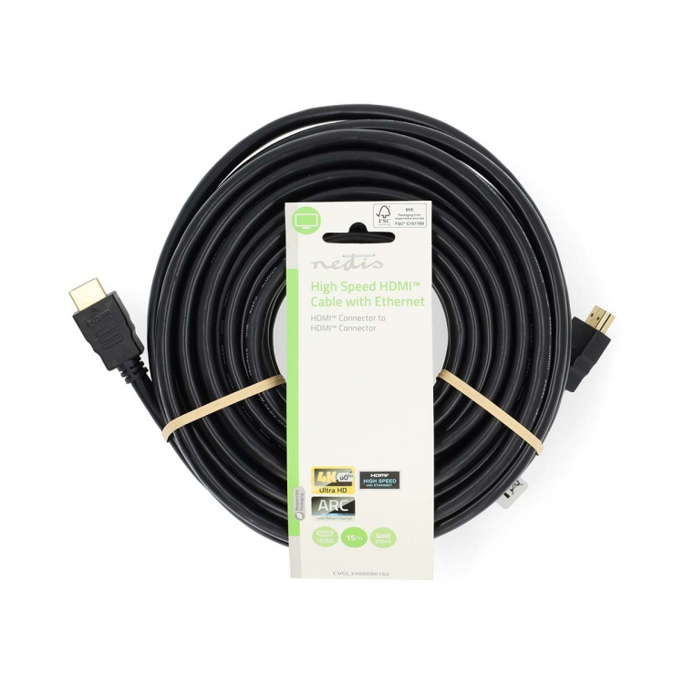 Nedis High Speed ​​HDMI ™ kabel med Ethernet | HDMI™ Stik | HDMI™ Stik | 4K@60Hz | ARC | 18 Gbps | 15.0 m | Runde | PVC | Sort | Label