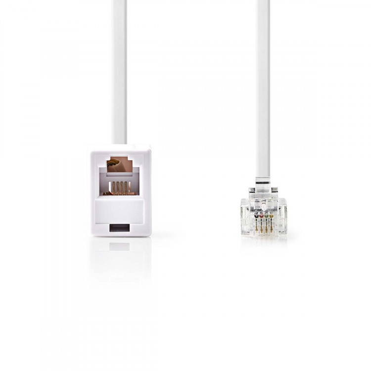 Nedis Telecom forlængerkabel | RJ11 Hanstik | RJ11 Hunstik | 10.0 m | Kabeludformning: Fladt | Belægning: Guldplateret | Kabeltype: RJ11 | Hvid | Label