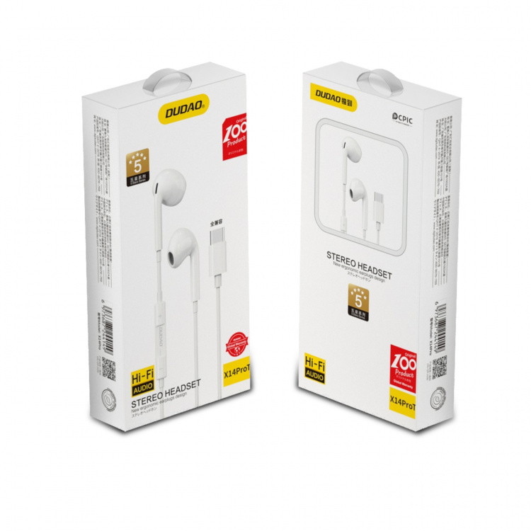 Dudao X14ProT in-ear headphones USB-C 1.2 m white