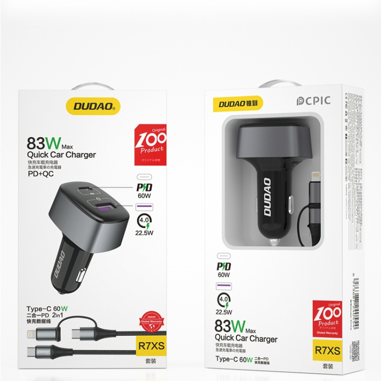 Dudao R7XS Car Charger 83Watt 1xUSB-C + 1xUSB-A