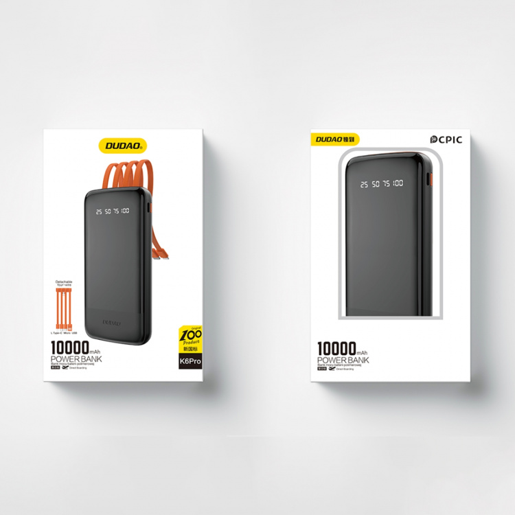Dudao K6Pro powerbank 10000mAh 10Watt 4xcables Black
