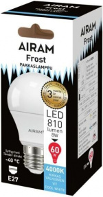 Airam LED frosted pære, E27, 4000K, 810 lm, opal