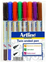 Artline whiteboardpen, dobbeltspids, 8 farver