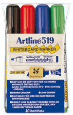 Artline whiteboardpen, skrå spids, 4 farver
