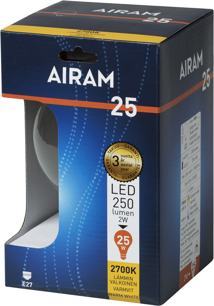 Airam Globe LED-kuglepære, E27, 2700 K, 250 lm