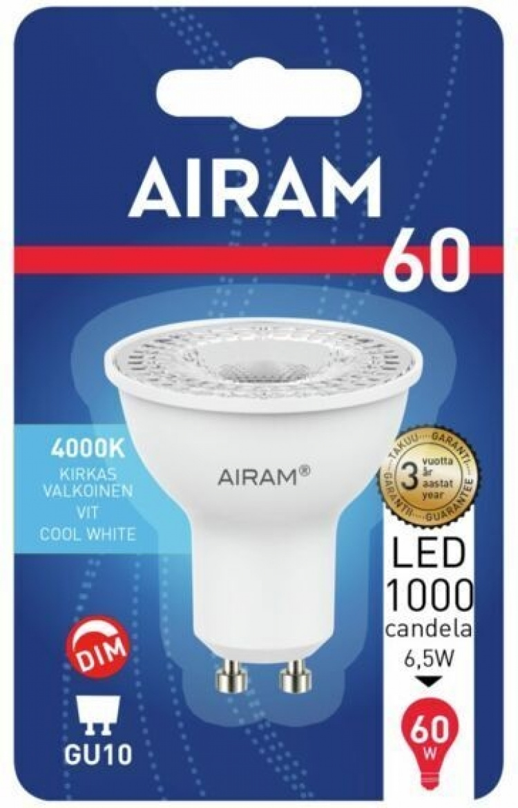 Airam LED PAR16, 4000K, 425 lm, GU10-sokkel