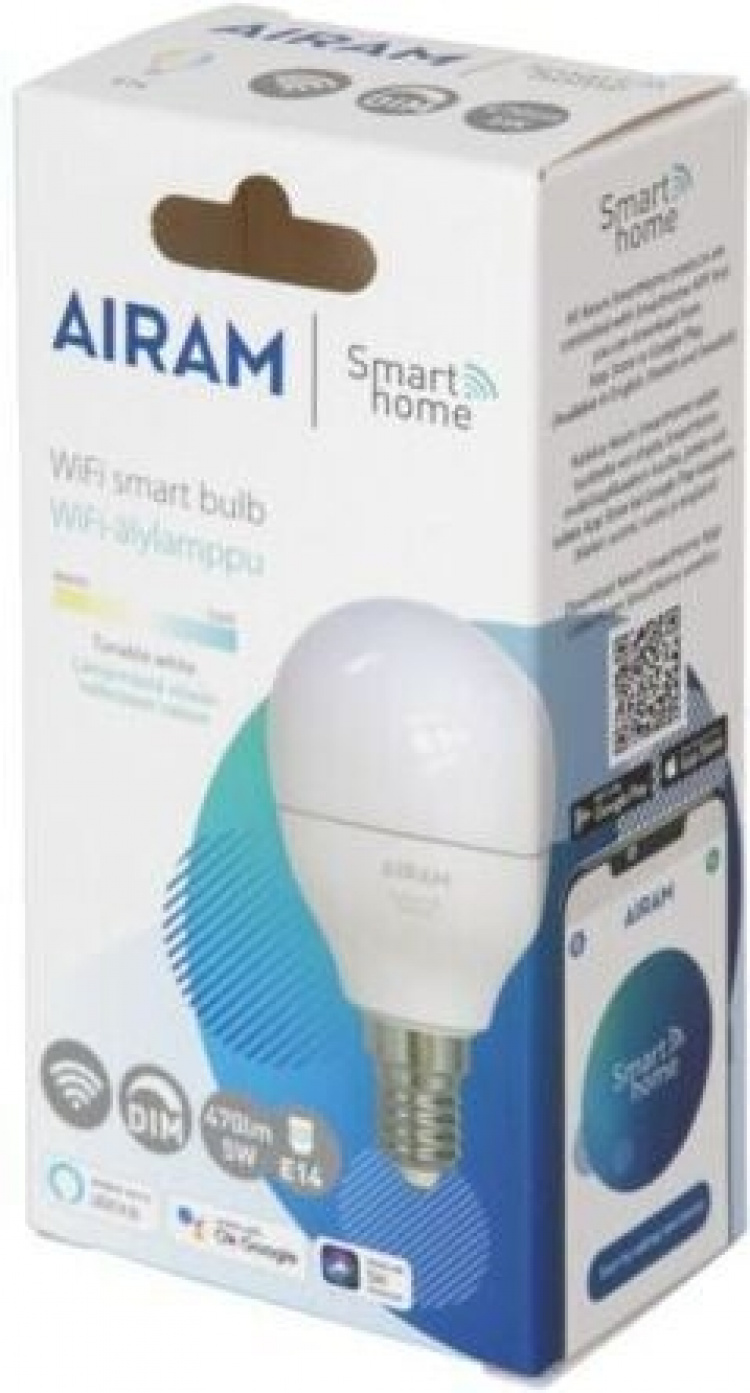 Airam SmartHome P45 lille dome LED-pære, E14, opal, 470 lm, justerbar hvid, WiFi