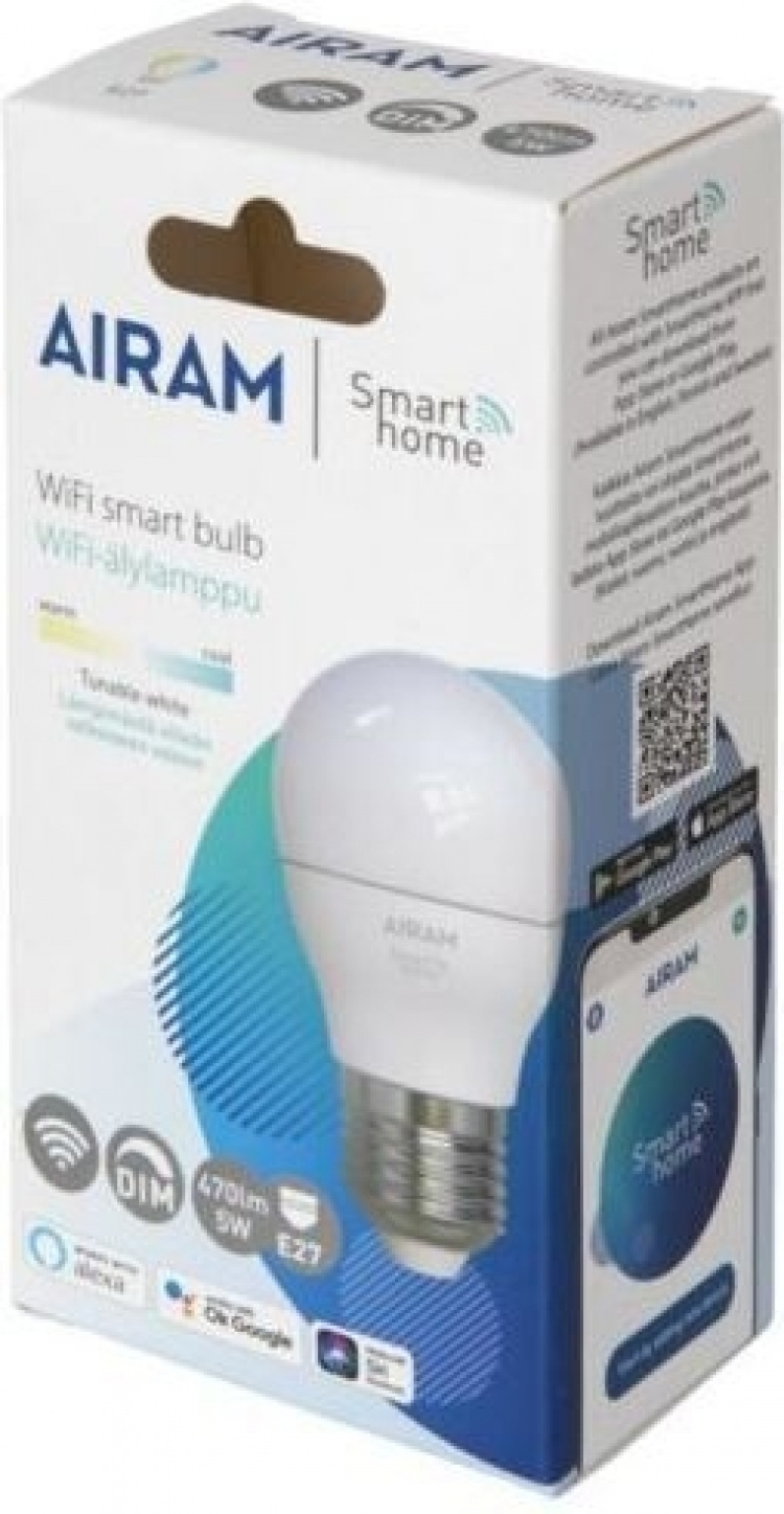 Airam SmartHome dekorationslampe, E27, opal, 470 lm, tunable white, WiFi