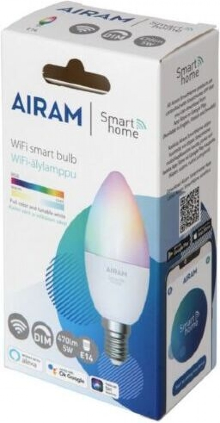 Airam SmartHome lyslampe, E14, opal, 470 lm, RGBW, WiFi