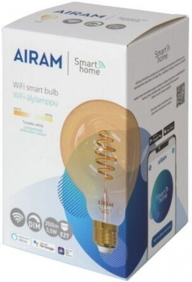 Airam SmartHome Globe 95 glødelampe, E27, ravfarvet, 350lm, 1800-3000K, WiFi