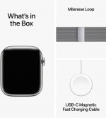 Apple Watch Series 9 (GPS + Cellular) 45 mm sølvfarvet urkasse i rustfrit stål og sølvfarvet Milano-rem (MRMQ3)