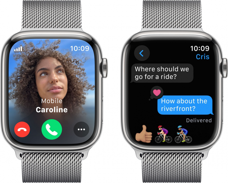 Apple Watch Series 9 (GPS + Cellular) 45 mm sølvfarvet urkasse i rustfrit stål og sølvfarvet Milano-rem (MRMQ3)