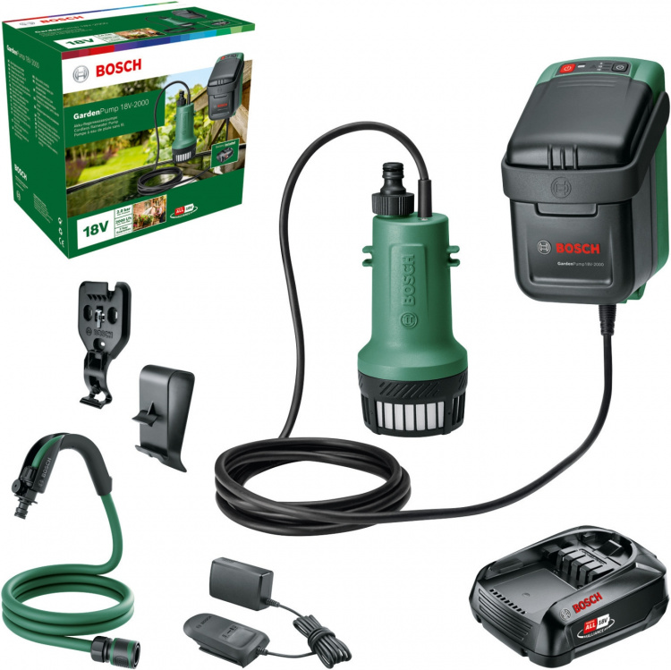Bosch GardenPump 18V-2000 genopladelig vandpumpe, 2,5 Ah batteri