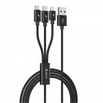 Devia kabel 3i1 Gracious EC048 USB - Lightning + USB-C + MicroUSB 1,2 m 3A sort