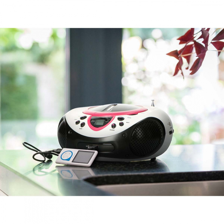 Lenco Bærbar FM-radio CD- og USB-afspiller Pink