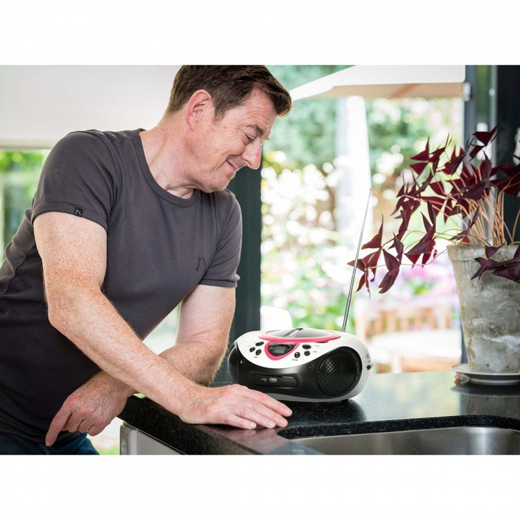 Lenco Bærbar FM-radio CD- og USB-afspiller Pink