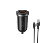 Xo biloplader CC56 PD 30W QC 1x USB 1x USB-C sort + USB - microUSB-kabel
