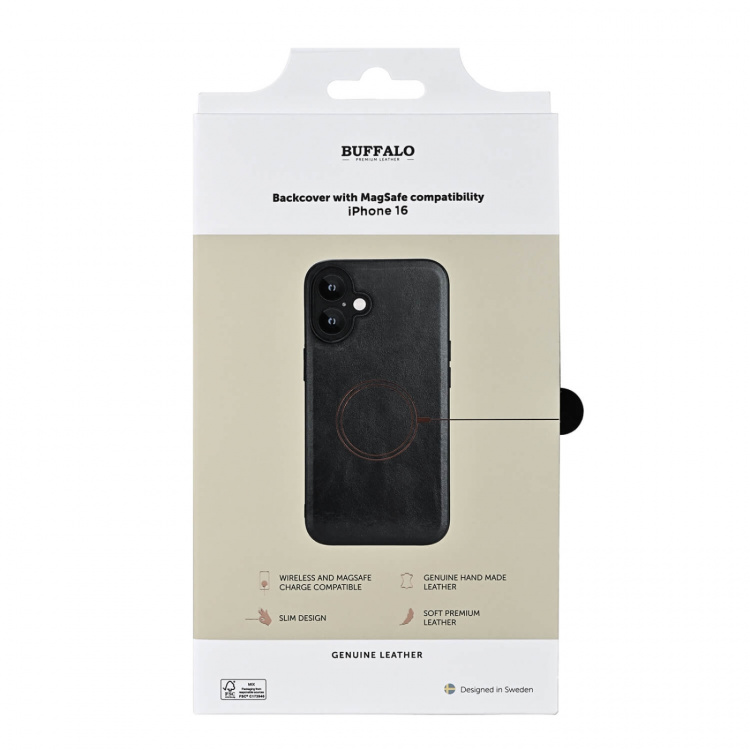 Buffalo Backcover Læder Magseries Sort - iPhone 16 Buffalo Backcover Læder Magseries Sort - iPhone 16