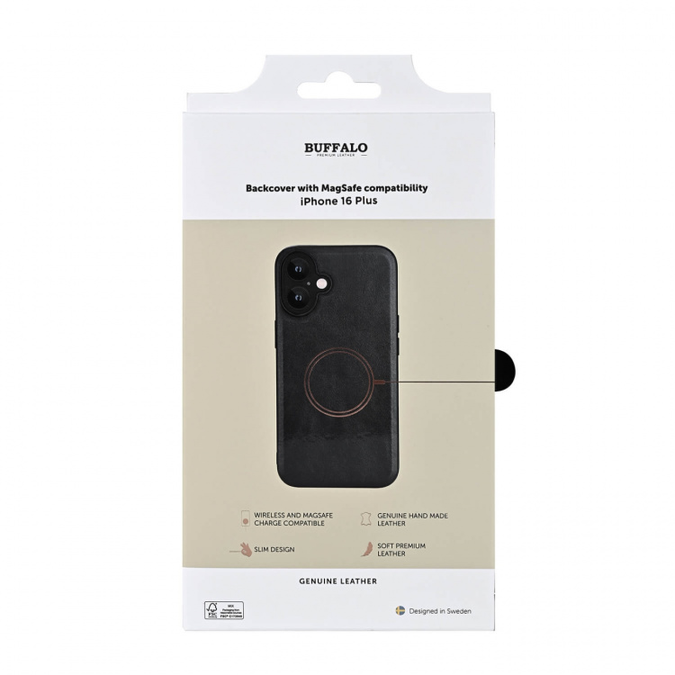 Buffalo Backcover Læder Magseries Sort - iPhone 16 Plus Buffalo Backcover Læder Magseries Sort - iPhone 16 Plus