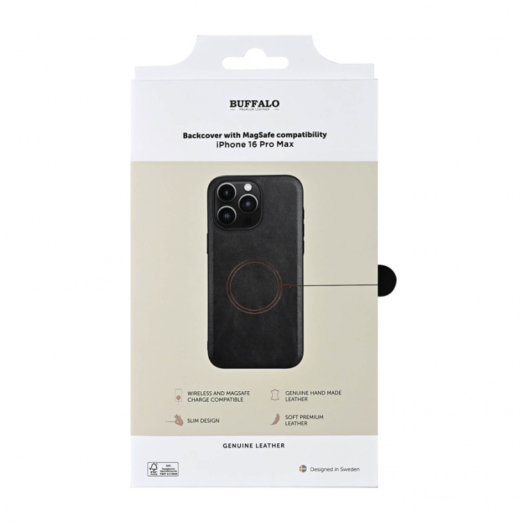 Buffalo Backcover Læder Magseries Sort - iPhone 16 Pro Max Buffalo Backcover Læder Magseries Sort - iPhone 16 Pro Max