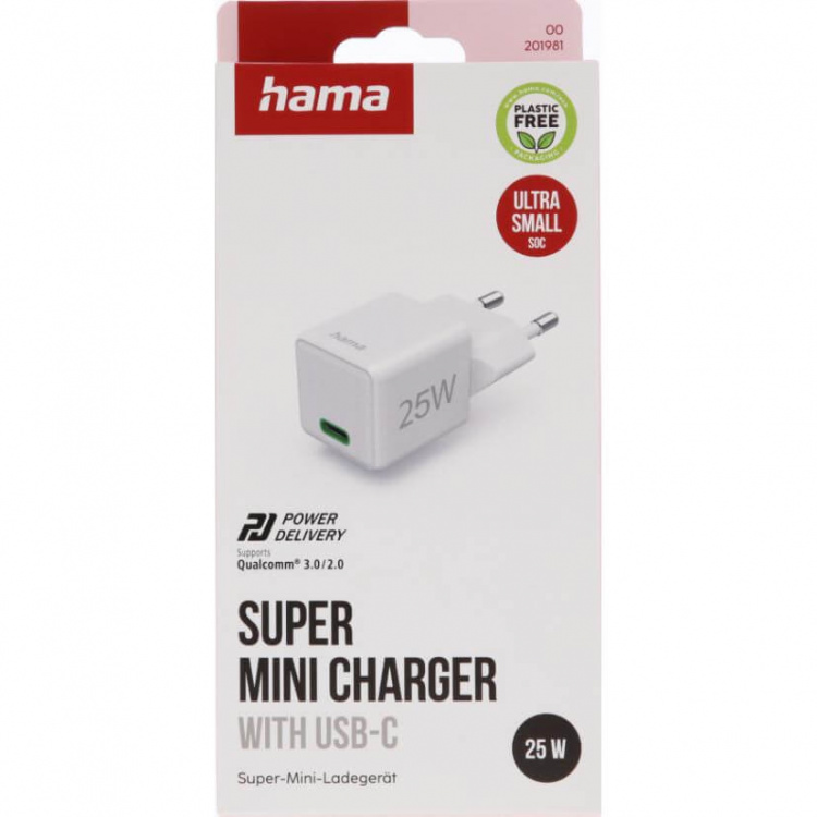 Hama Mini Hurtigoplader USB-C PD 25W Hvid