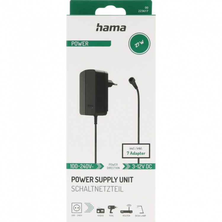 Hama Strømforsyningsenhed Universal 2250mA/27W Sort