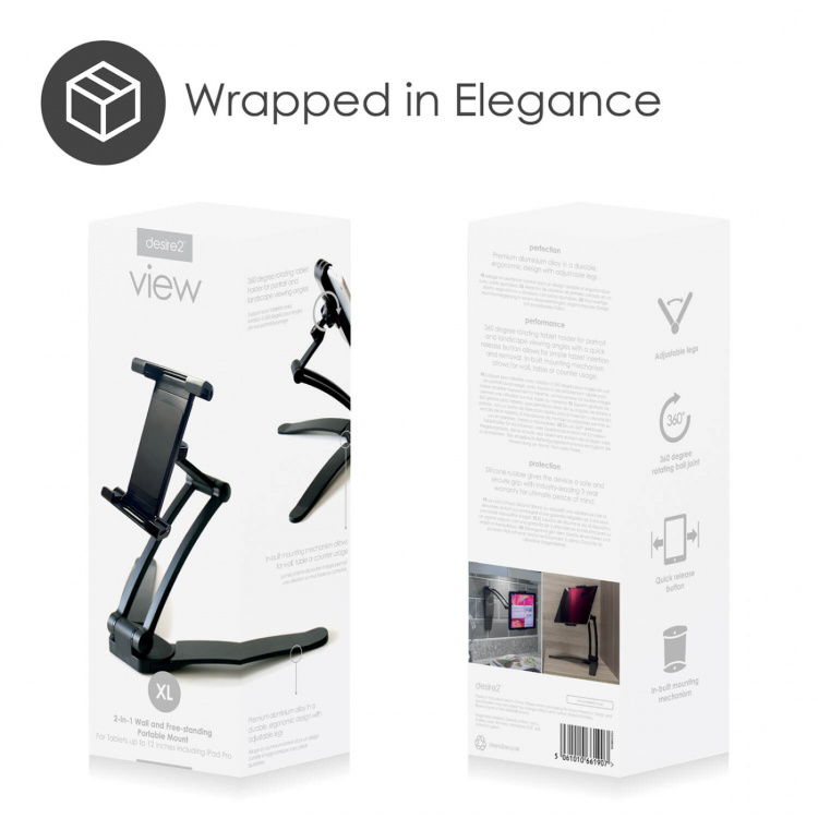 Desire2 Tabletholder 2-i-1 XL væg og bærbar op til 12,9 Desire2 Tabletholder 2-i-1 XL væg og bærbar op til 12,9