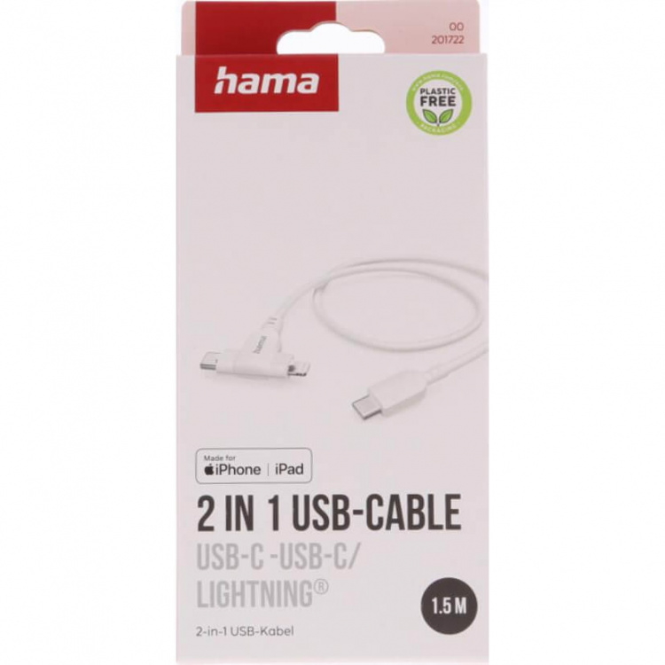 Hama Ladekabel USB-C til USB-C eller Lightning 1,5 m hvid